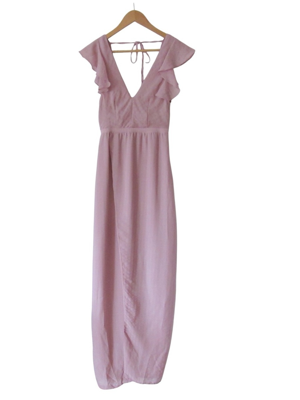 Superdown Mae Ruffle Wrap Maxi Dress XS Pink High Slit V-Neck Party Cocktail